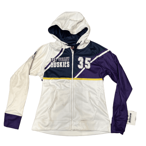 Women's •Allerson Athletic•Sun Valley Huskies Fleece Hooded Jacket Wht/Blu Medium