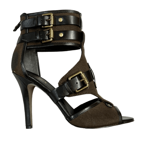ASH Women's Heidi Ash Heidi Stiletto-heeled Buckled Sandal 37.5 Caffe/T Moro Cotton twill / Leather