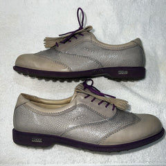 Women’s Ecco Wingtip Kiltie Hydromax Golf Shoe 40 Gray/Taupe Pebble-grain Leath