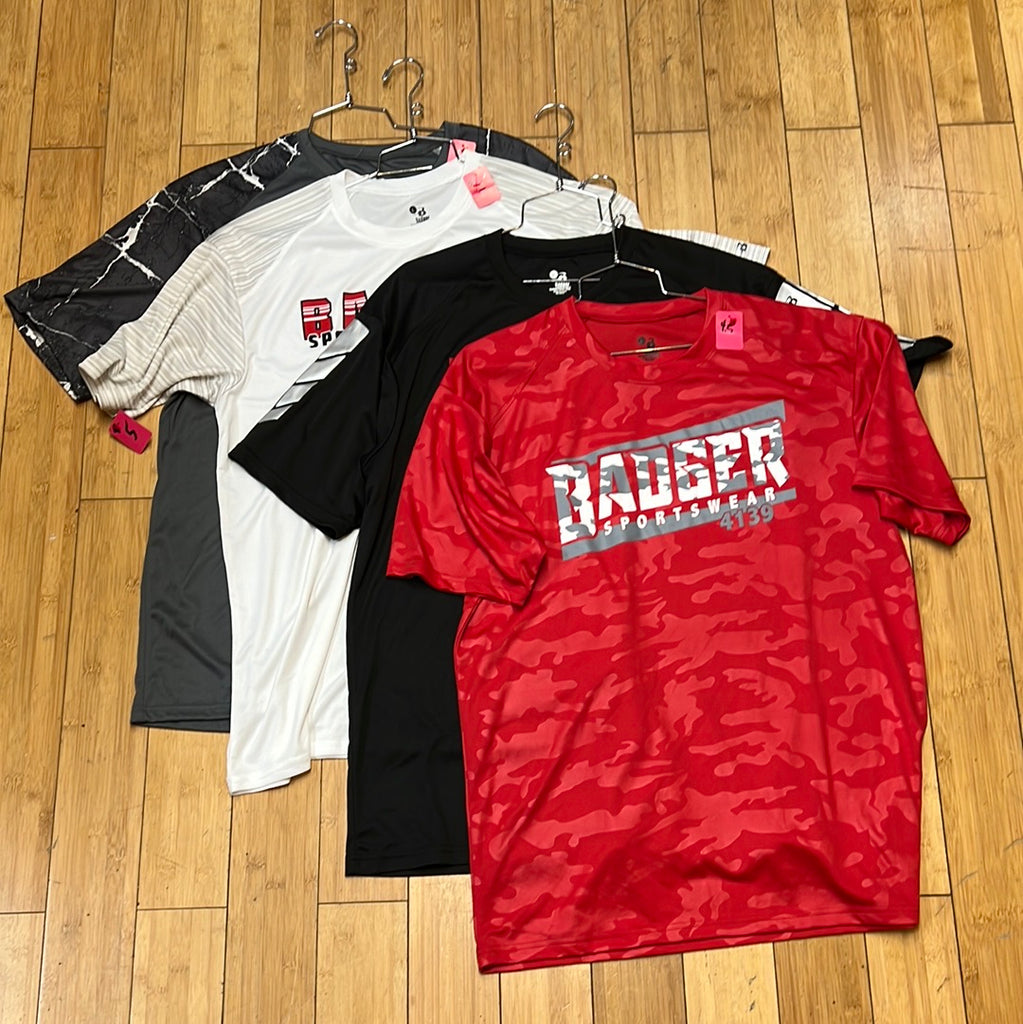4 men’s  badger sport S/S performance t-shirts - large