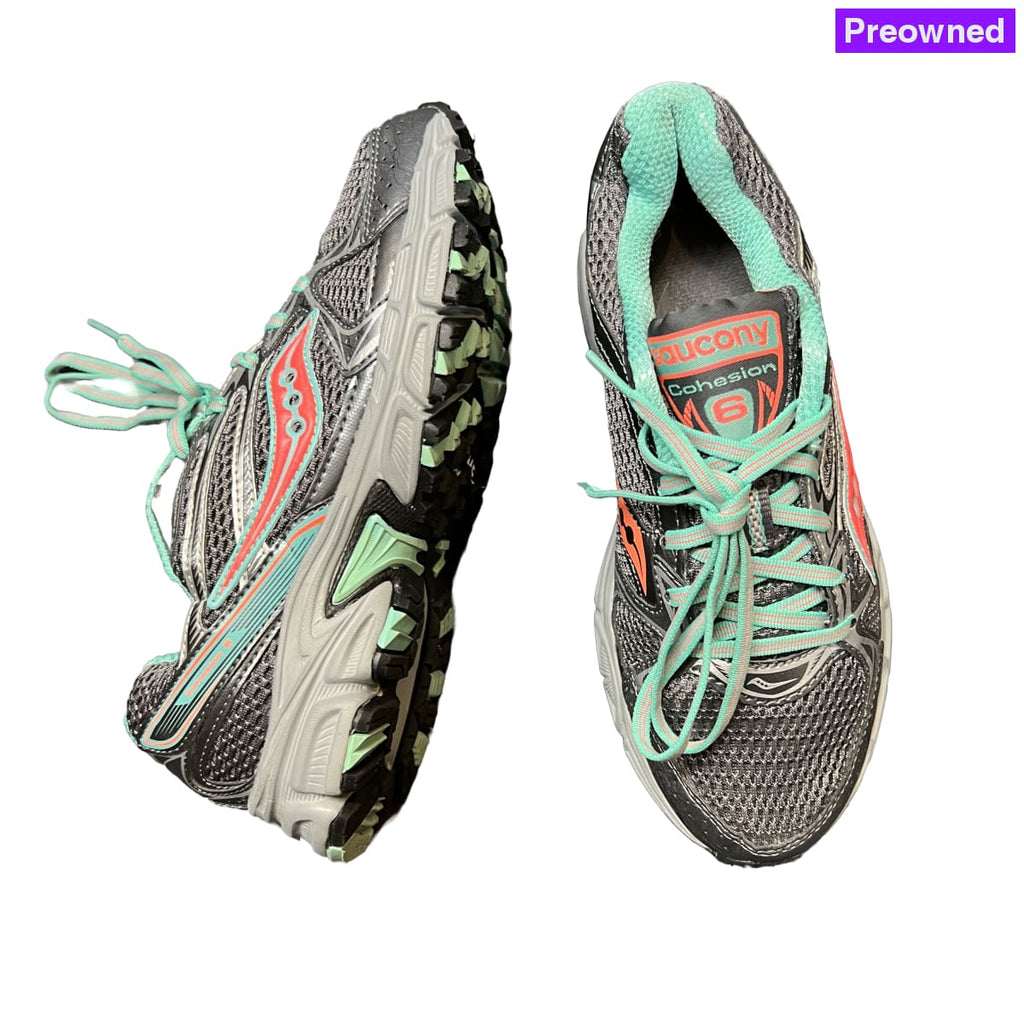 Saucony Womens Grid Cohesion Tr6 -Grey/Coral- Trail Running Shoe - Medium & Wide Widths Athletic