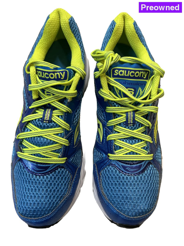 Saucony Womens Grid Cohesion 6 -Blue/Citron- Running Shoe - Size 9.5M Preowned Athletic