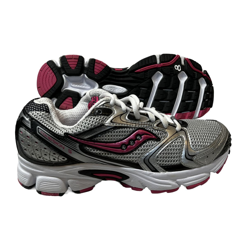 Saucony Cohesion 5 Running Shoe Silver/Black/Pink - Preowned 8M / -1 Synthetic And Nylon Athletic