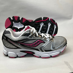 Saucony Cohesion 5 Running Shoe Silver/Black/Pink 7 Wide - Preowned Athletic