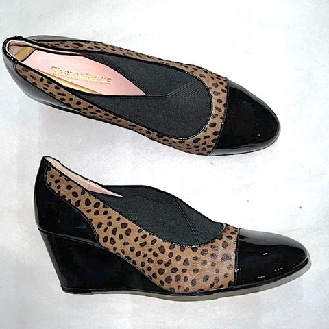 Women’s Taryn Rose Wedge Slip-on 6M Black Patent/Leopard Pony Fur