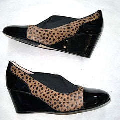 Women’s Taryn Rose Wedge Slip-on 6M Black Patent/Leopard Pony Fur