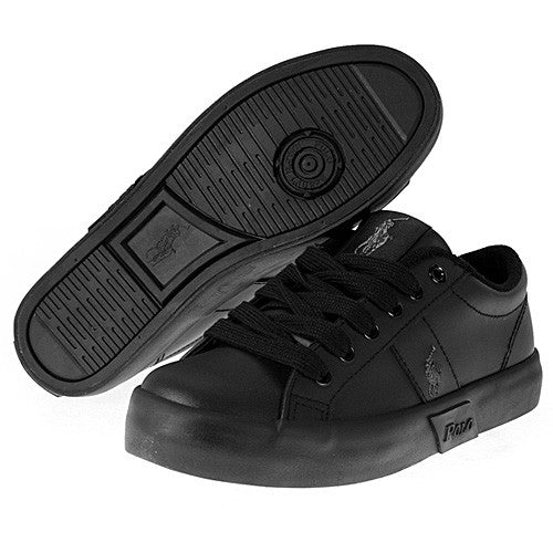 POLO RALPH LAUREN  •Giles• Black Leather Sneaker - Fits Women or Youth - ShooDog.com