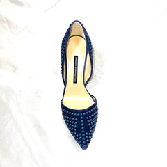 FRENCH CONNECTION  •Ellis• Studded Blue-Suede D'orsay Pump