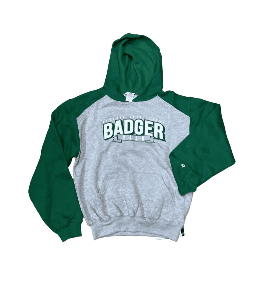 Youth •Badger Sport•  Athletic Fleece Sport Hood Gray/Grn Medium