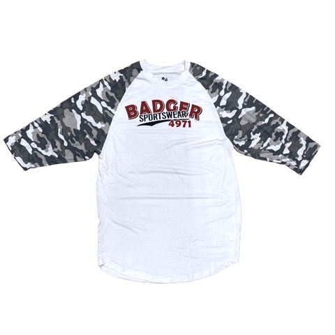 Men's Badger Sport •Vintage Camo Tri-Blend•  Baseball Tee Large