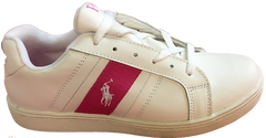 POLO RALPH LAUREN  •Racquet• White/Fushia Leather Sneaker - Fits Women or Youth - ShooDog.com