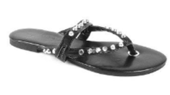 Womens J.LITVACK Mykonos Studded Leather Thong Sandal •Black or Sliver• - ShooDog.com