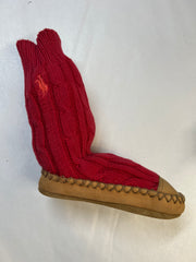Toddler POLO RALPH LAUREN  •Red Cable Knit-Leather Slipper Sock•